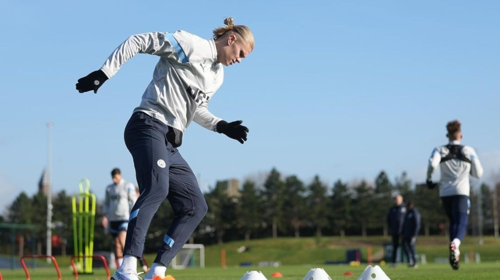Erling Haaland undergoing strength and fitness training at Manchester City’s training ground, showcasing his professional approach to physical conditioning