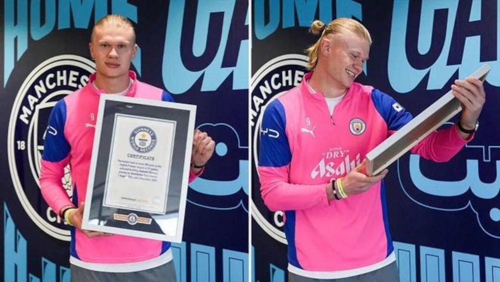 Official Guinness World Records certificates presented to Erling Haaland for multiple world records